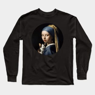 Girl with the Pearl Earring and Cat Long Sleeve T-Shirt